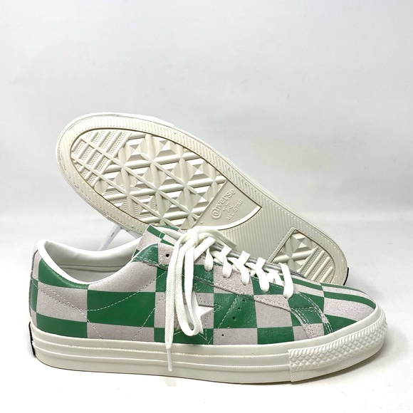 Converse One Star Low Top Suede Checker White Green Men’s Sneakers 172353C - Picture 2 of 10